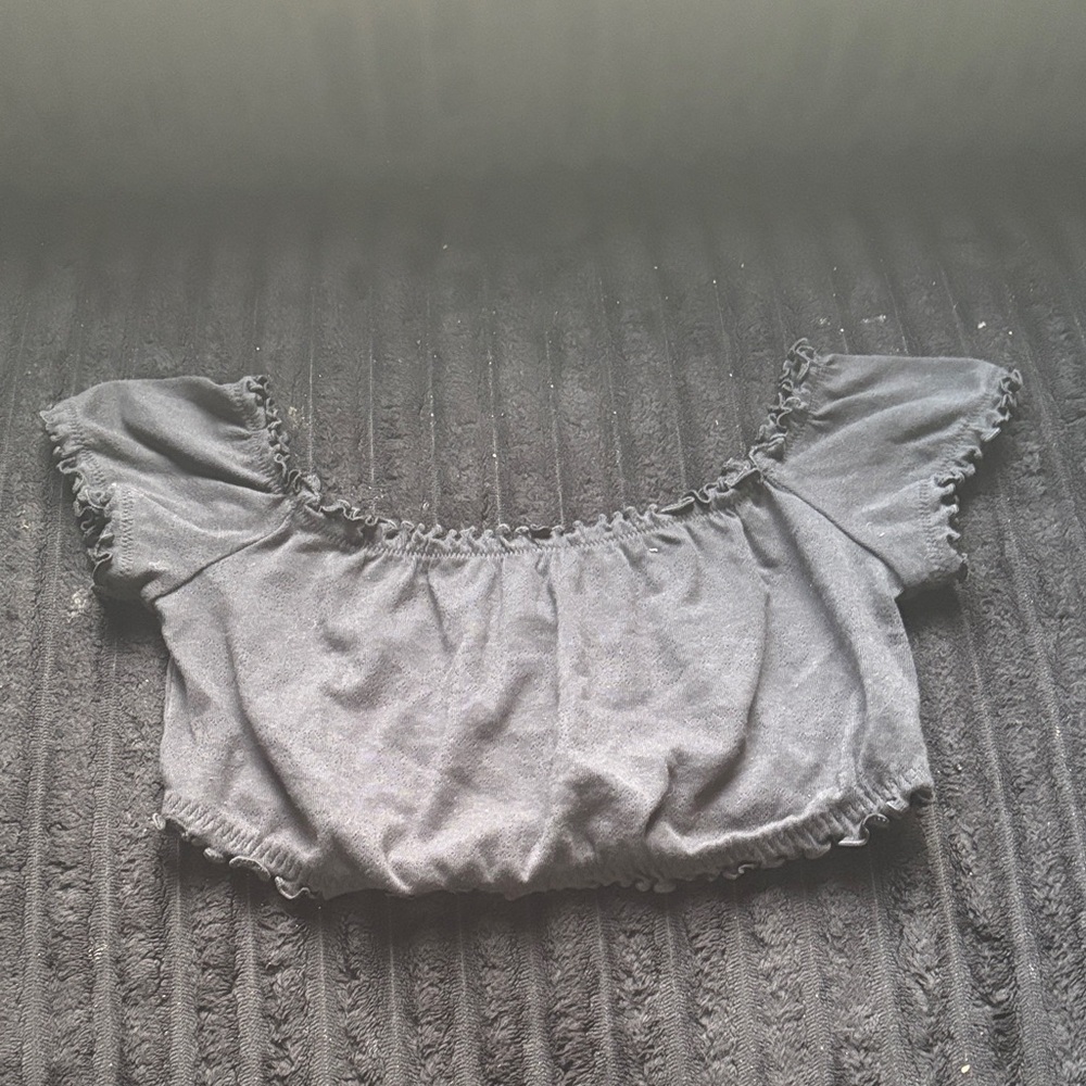 SKIMS Pointelle Logo Crop Top • NWT • Never Worn • L • Onyx
